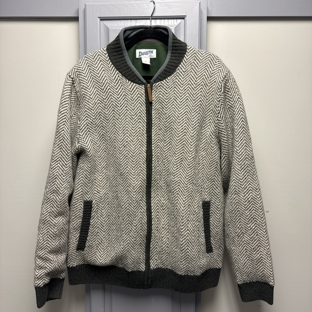Duluth Trading Co Gray Bomber Jacket with Black Accents